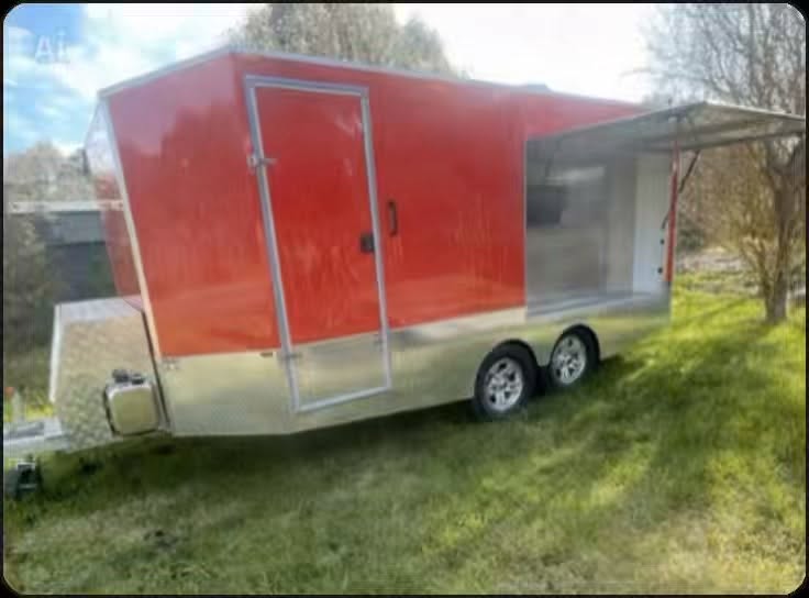 Red tandem custom toy hauler exterior